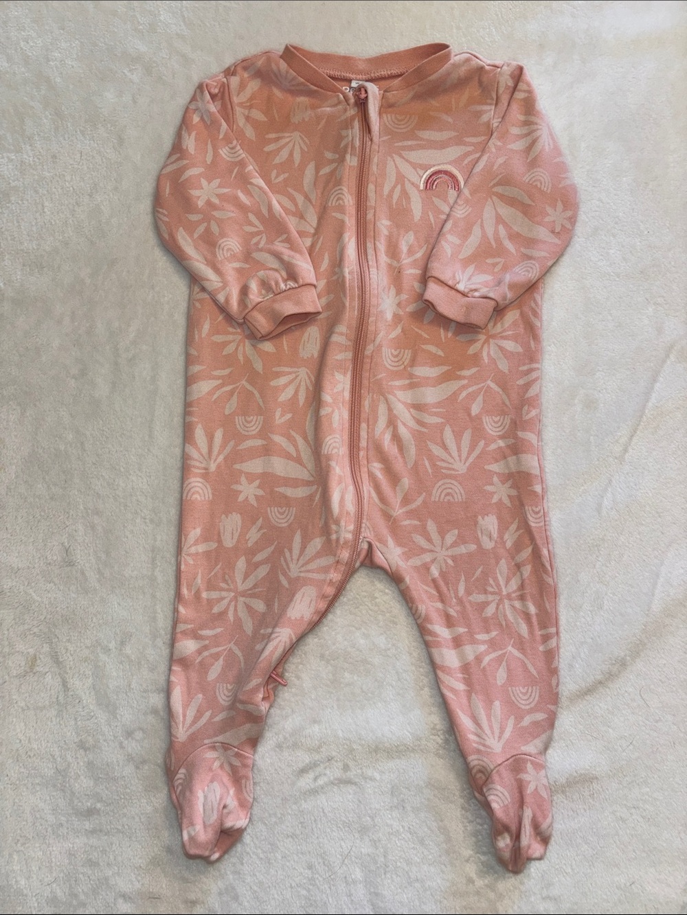(2 for $10) PEKKLE Baby 6 month Pink Floral Zip-Up Footed sleeper One-Piece
